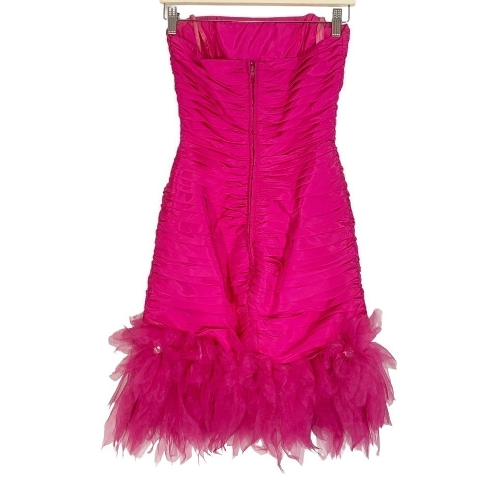 Vintage Tadashi Taffeta Strapless Feather Mini Cocktail Dress Size XS - Picture 3 of 9